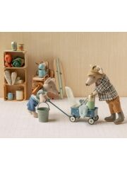 Maileg Bollerwagen f&uuml;r Teddy Baby, M&auml;use- &amp; Hasenkinder (blau mit Tupfen)
