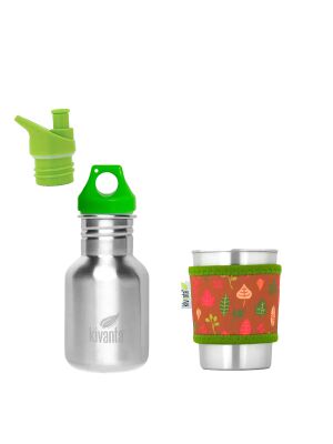 Edelstahlbecher & 350 ml Edelstahlflasche inkl. Loop-Cap & Sleeve | Blätter