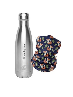 Kivanta 500 ml Isolierflasche mit Gravur & Gratis Fleeceschal | Fox