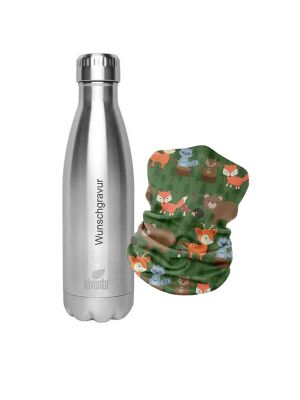 Kivanta 500 ml Isolierflasche mit Gravur & Gratis Fleeceschal | Woodland