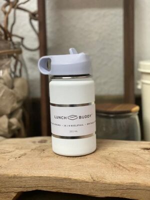LunchBuddy 350 ml Wide "Kids" Isolierflasche mit Hydro Flask Deckel | Weiß