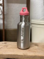 Kivanta 500 ml Edelstahlflasche mit Loop (pink) & Namensgravur: Amalia