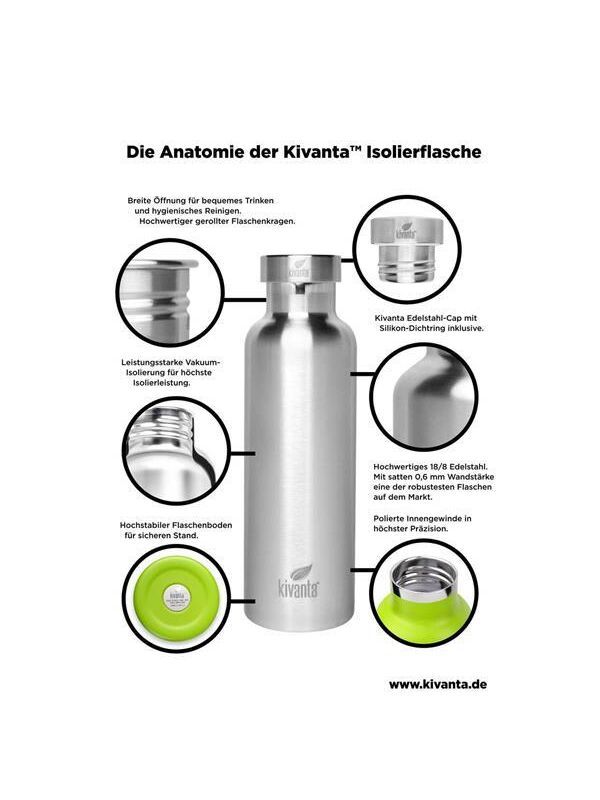 Kivanta 700 ml isolierte Edelstahl Trinkflasche - Edelstahl