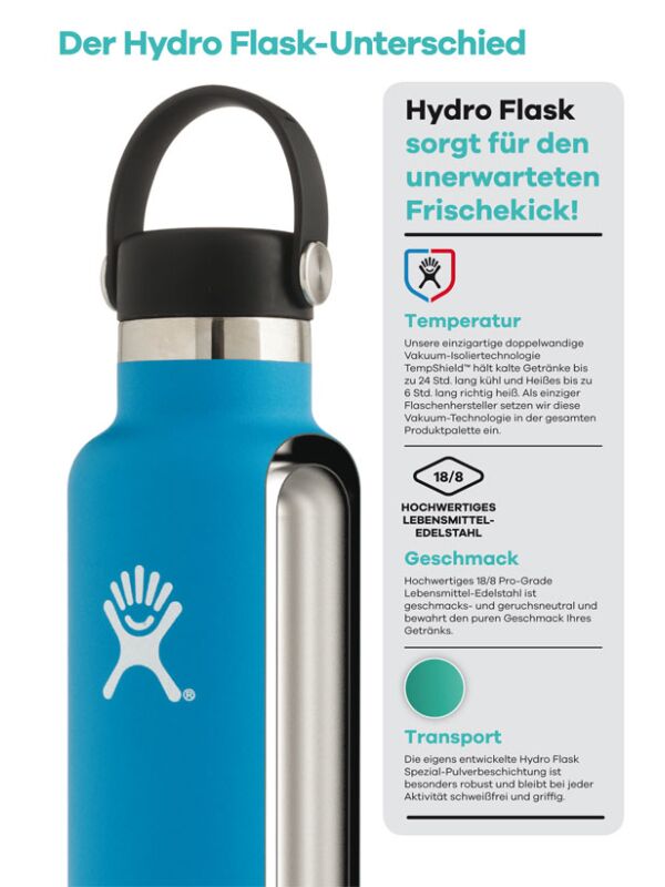 Hydro Flask 532 ml Wide Mouth isolierte Trinkflasche mit Flex Cap - kiwi
