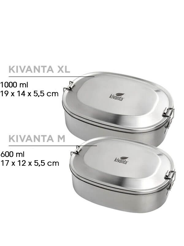 Kivanta Brotdose M aus 18/8 Edelstahl - Lunchbox mit Clips