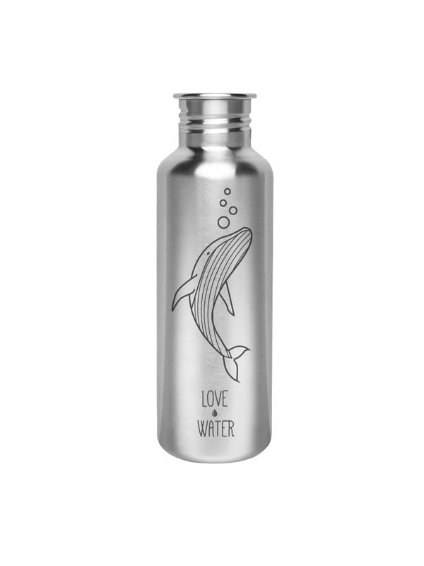 Kivanta 750 ml Edelstahl Trinkflasche LOVE WATER Edition (ohne Deckel) - Wal