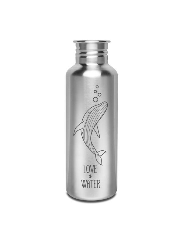 Kivanta 750 ml Edelstahl Trinkflasche LOVE WATER Edition inklusive Bambus Edelstahl Deckel matt