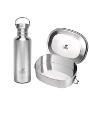 Kivanta Schulstarter-Set: 750 ml Trinkflasche mit Edelstahldeckel + Brotdose XL