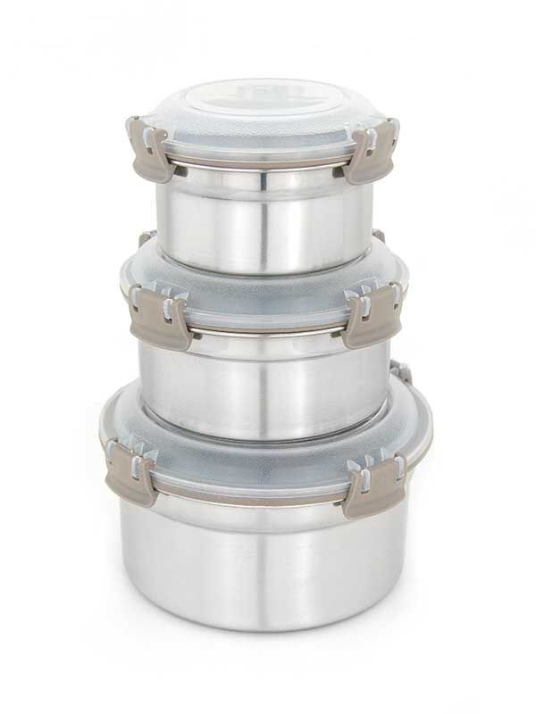 Kivanta 3er Set Edelstahl Aufbewahrungsbehälter rund mit Klickdeckel - modern grey