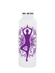 Kivanta 700 ml isolierte Edelstahl Trinkflasche - Weiß/ Lila Yoga Edition