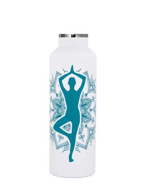 Kivanta 700 ml isolierte Edelstahl Trinkflasche - Weiß/ Mint Yoga Edition