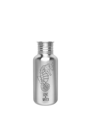 Kivanta 500 ml Edelstahl Trinkflasche (ohne Deckel) | LOVE WATER (Seepferdchen)
