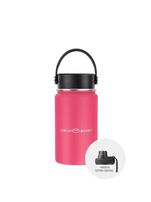LunchBuddy 350 ml Wide S Isolierflasche "to go" mit Uni-Deckel + Gratis Step Deckel | Pink
