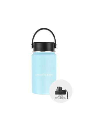LunchBuddy 350 ml Wide S Isolierflasche "to go" mit Uni-Deckel + Gratis Step Deckel - Gletscherblau
