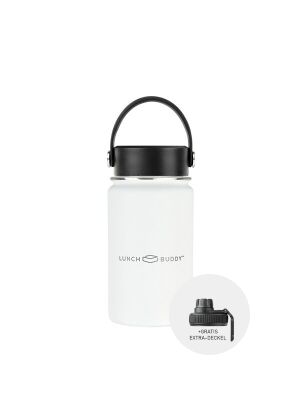 LunchBuddy 350 ml Wide S Isolierflasche "to go" mit Uni-Deckel + Gratis Step Deckel - Frostweiß