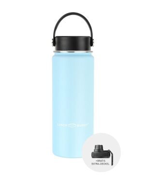 LunchBuddy 530 ml Wide S Isolierflasche "to go" mit Uni-Deckel + Gratis Step-Deckel - Gletscherblau