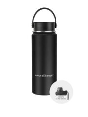 LunchBuddy 530 ml Wide S Isolierflasche "to go" mit Uni-Deckel + Gratis Step-Deckel - Schwarz