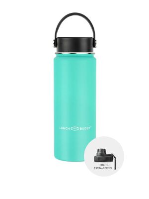 LunchBuddy 530 ml Wide S Isolierflasche "to go" mit Uni-Deckel + Gratis Step-Deckel - Mint