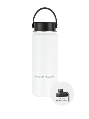 LunchBuddy 530 ml Wide S Isolierflasche "to go" mit Uni-Deckel + Gratis Step-Deckel - Frostweiß