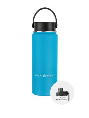 LunchBuddy 530 ml Wide S Isolierflasche "to go" mit Uni-Deckel + Gratis Step-Deckel - Ozeanblau